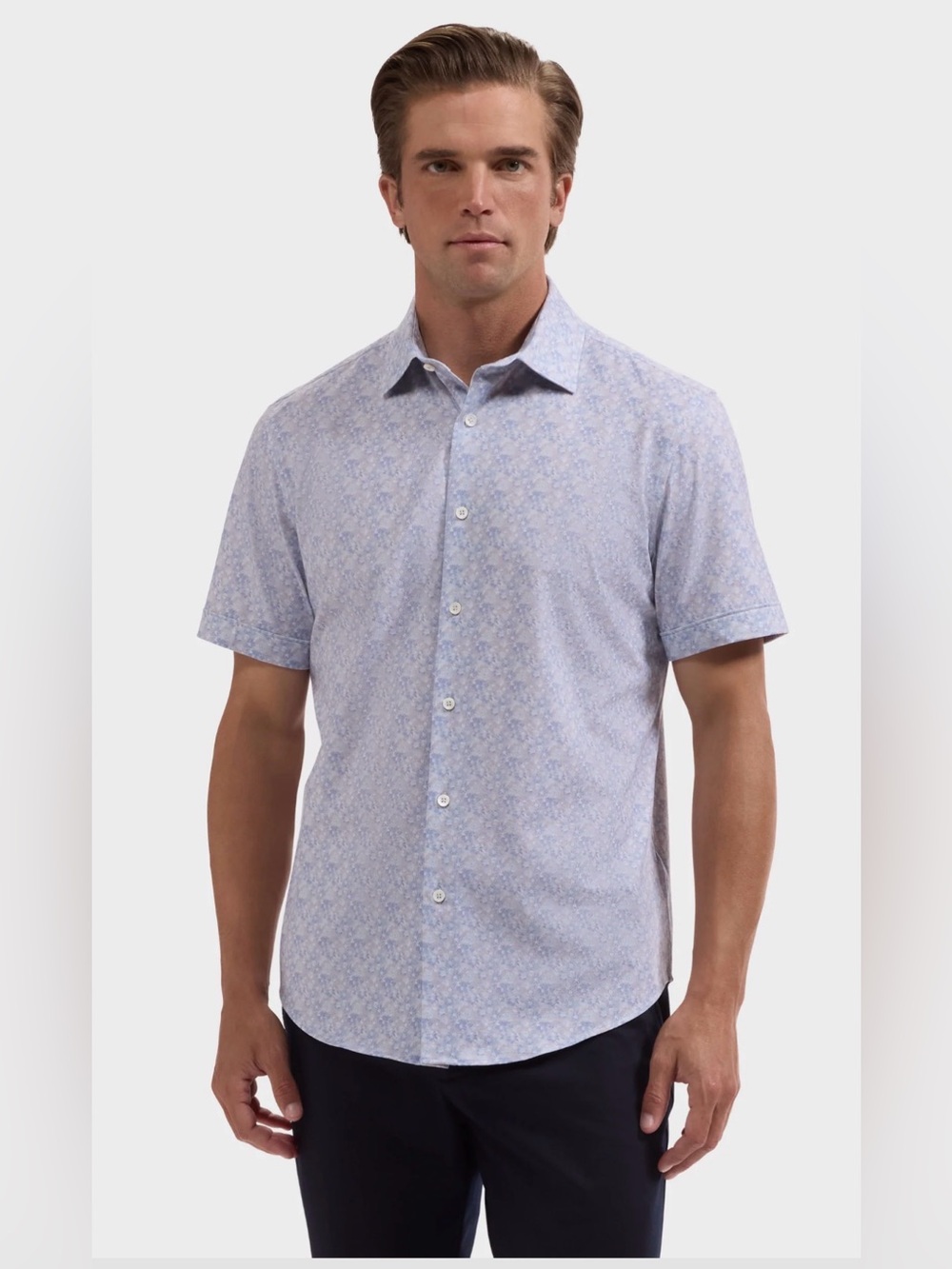 Bugatchi Lavender Floral Short Sleeve Dress Shirt